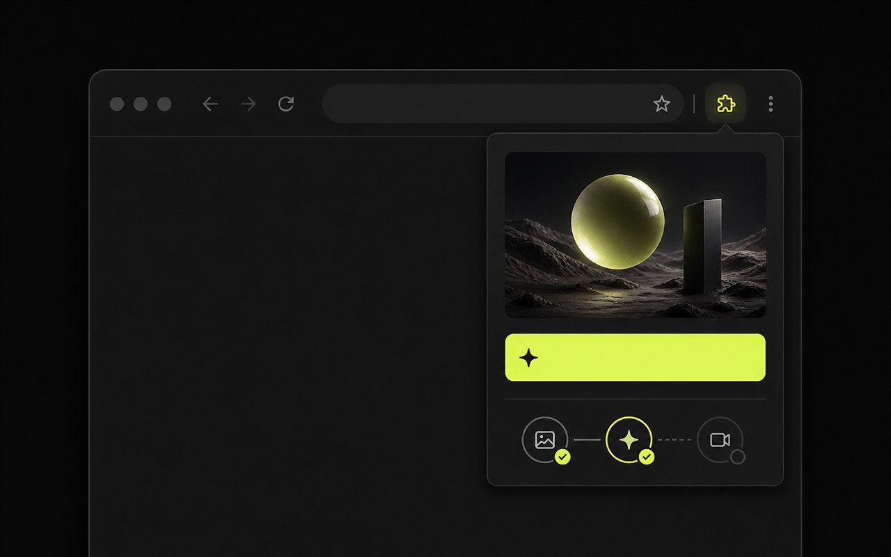 A Dika Studio browser extension panel open beside a captured creative reference.